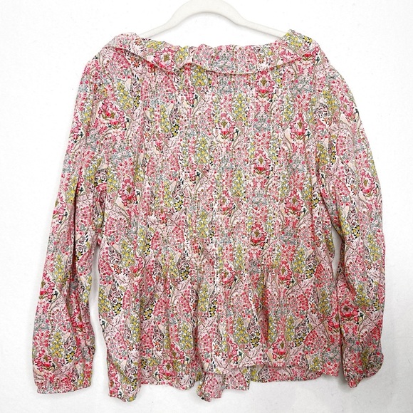 Talbots 100% Cotton Pintuck Ruffle Top Button Front Floral Spring Blouse - Picture 3 of 10